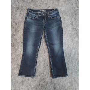 Silver Jeans Womens 28 Blue Aiko Kick Flare Capri Crop Dark Wash Embroidered